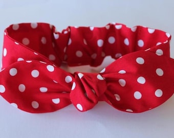 Rosie The Riveter, womens headband, adult headband, headbands for women, fabric,red and white, polka dot, knot headband
