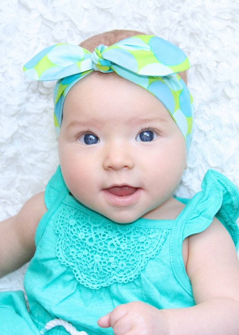 knot Blue and Green Baby Girl Headband Brooke toddler adult, infant Spots baby headband baby bow headband girl newborn