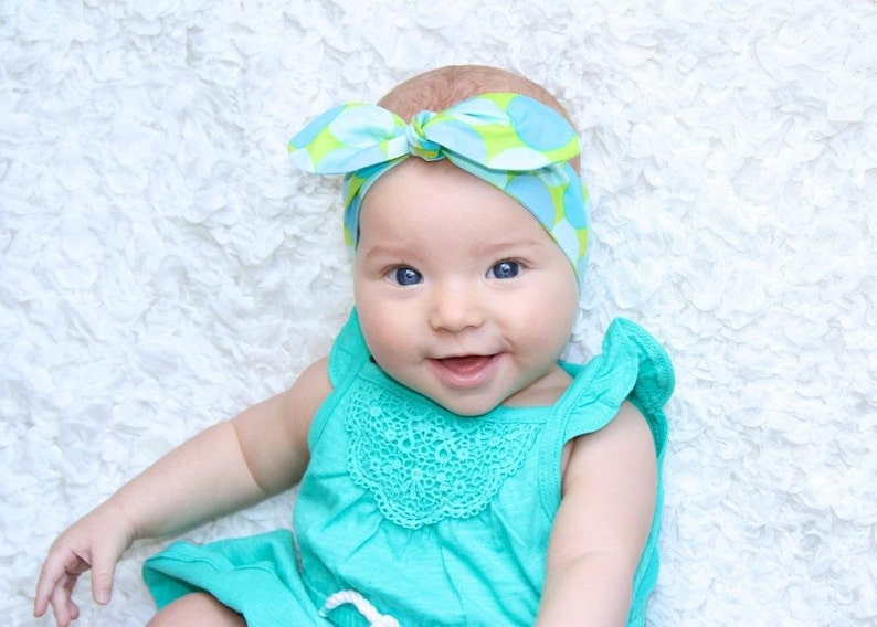 knot Blue and Green Baby Girl Headband Brooke toddler adult, infant Spots baby headband baby bow headband girl newborn