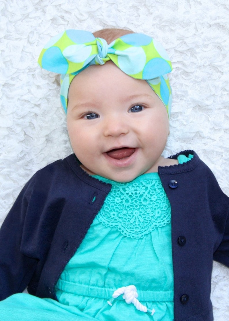 knot Blue and Green Baby Girl Headband Brooke toddler adult, infant Spots baby headband baby bow headband girl newborn