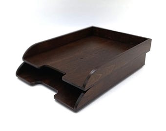 Set of wooden document trays, 2 pieces, dark brown