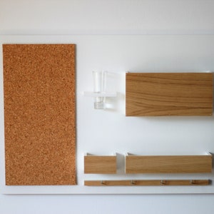 Wall Organizer wooden, white OAK, on the wall, hanger for keys, mail, pin board, 24,8 x 17,7, image 4