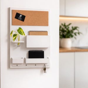 Eingangsbereich-Organizer, 45 x 63 cm, Holz, weiß, Heimbüro, Pinnwand
