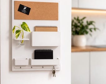 Entryway Organizer, 45 x 63 cm, wooden, white, home office, pin board