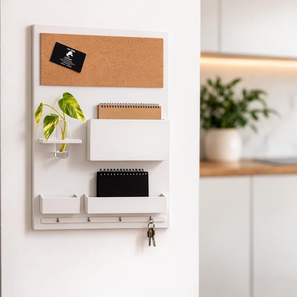 Entryway Organizer, 45 x 63 cm, wooden, white, home office, pin