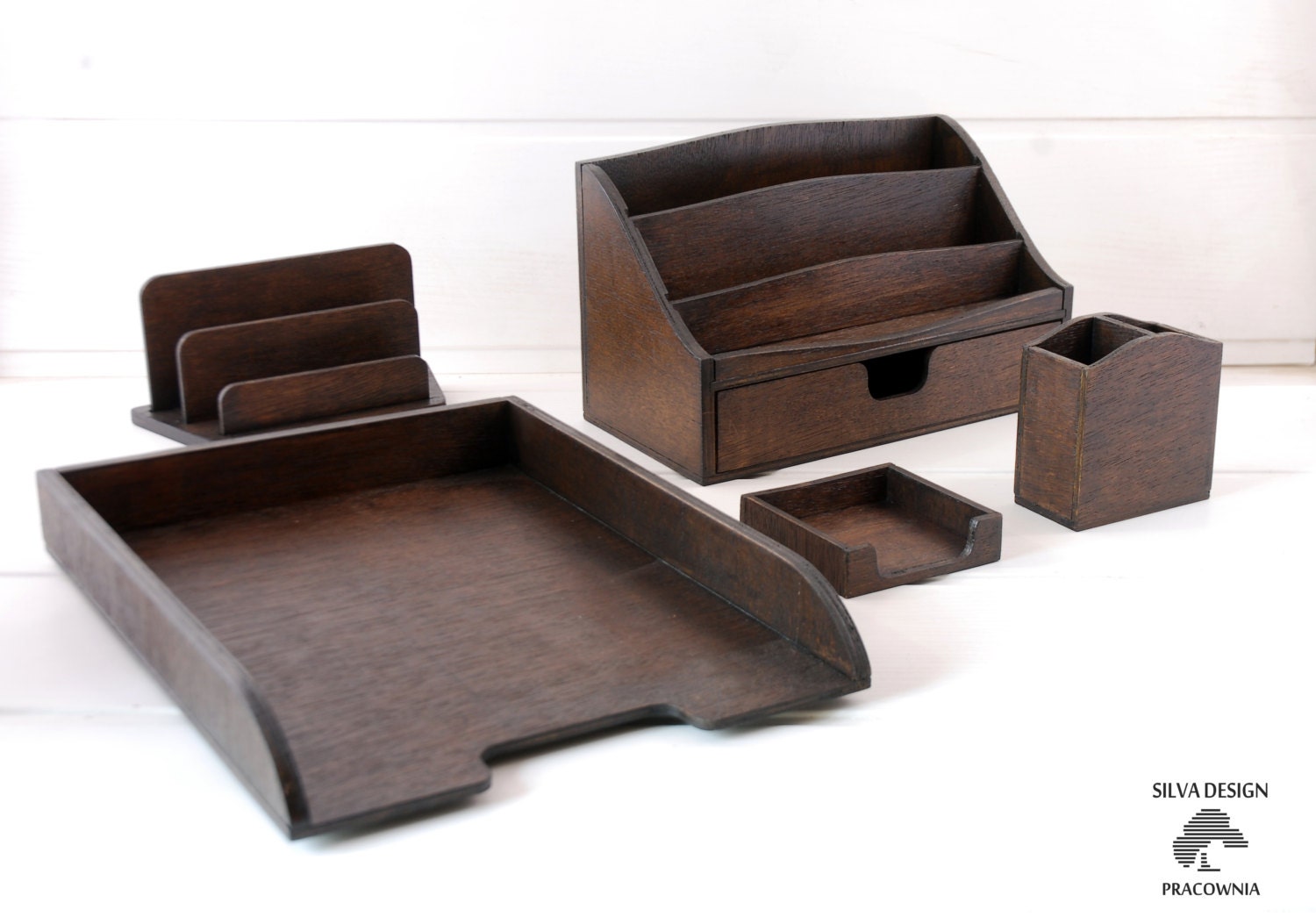 Wooden desk set, 5 parts, organizer