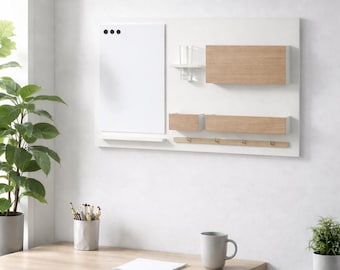 Wall organizer, magnetic + dry erase board, white + natural oak, noticeboard, office,