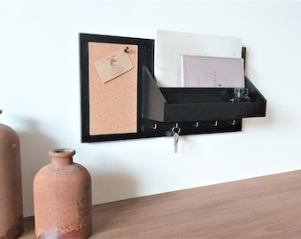 Wooden organizer, on the wall, black, hanging, A4, pin board, for the office, for the hall, for documents, leaflets, for keys