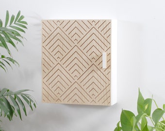 Key cabinet, key box, wooden cabinet, oak mosaic, modern pattern, geometric, white, oak