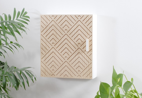 Schlüsselschrank, Schlüsselkasten, Eichenmosaik, modernes Muster, geometrisch, weiß, Eiche, Holz