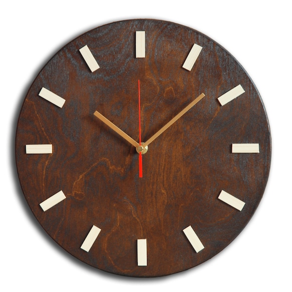 Scandi Clock, drewniany zegar, wenge, prosty, skandynawski styl, cichy, bezgłośny mechanizm
