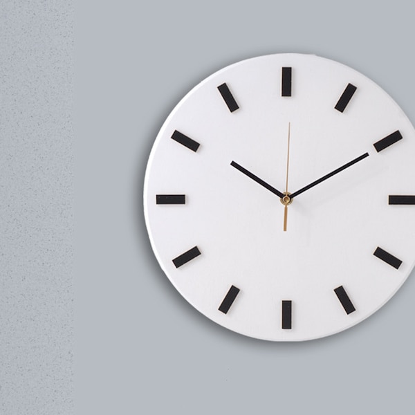 Scandi Clock, drewniany zegar, biały, cichy mechanizm, bezgłośny, skandynawski
