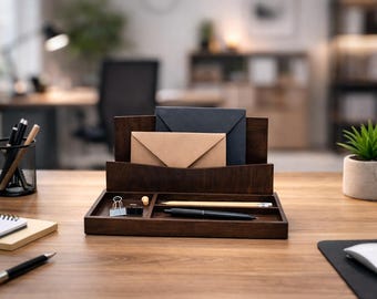Desk organizer, classic elegance, dark brown