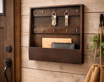 Large, open key box, wenge, key rack with 10 hooks, new home gift