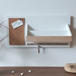 Wooden organizer, on the wall, white, natural oak, A4, cork board, for the office, for the hall, for documents, leaflets, for keys image 5