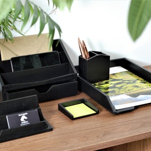 Ensemble de bureau en bois, 5 pièces, organisateur de bureau, boîte à outils, noir, organisateur de bureau, porte-cartes professionnelles