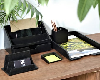 Wooden desk set, 5 parts, desk organizer, toolbox, black, desk organizer, business card holder