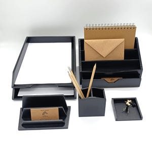 Set houten bureau-organizers, 6 elementen, zwart