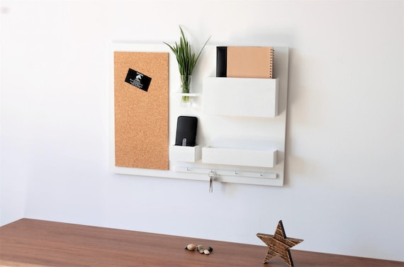 Organizador de pared de madera, para la pared, colgador para llaves,  correo, periódicos, tablero de corcho, blanco -  México