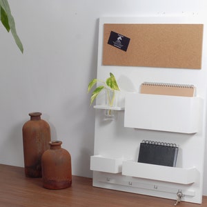 Organisateur d'entrée, 45 x 63 cm, bois, blanc, bureau à domicile, tableau d'affichage image 5