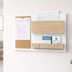 Wand Organizer mit Korktafel | Schlüsselhalter und Briefhalter | Flur Organizer | Moderner Holz Wand Organizer