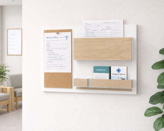 Wand Organizer mit Korktafel | Schlüsselhalter und Briefhalter | Flur Organizer | Moderner Holz Wand Organizer