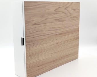 Large key box, white + oak, 12 hooks