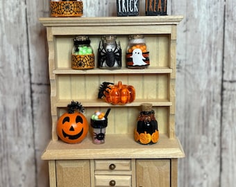 Handmade Miniature Halloween Hutch, 1:12 Scale Dollhouse, Fall Decor