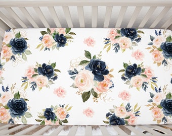 navy floral crib sheet