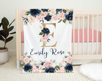Pink and Coral Flower Bumper Baby Girl Pink and Navy Nursery Navy Floral Crib Bedding Blue Floral Sheet Buffalo Plaid Ruffle Skirt
