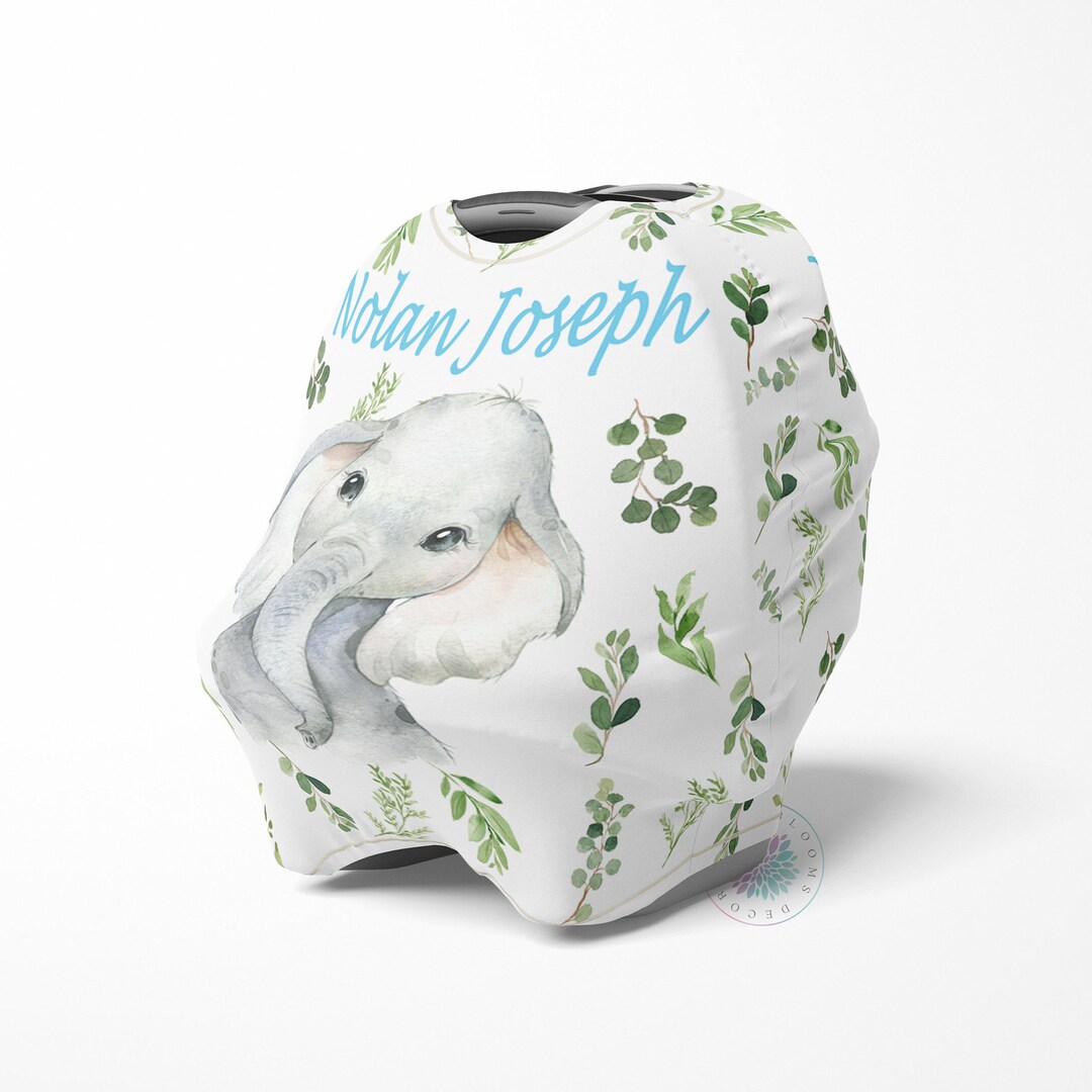 Elephant Baby Boy Nursing Canopy Cover Eucalyptus Green Leaves Greenery