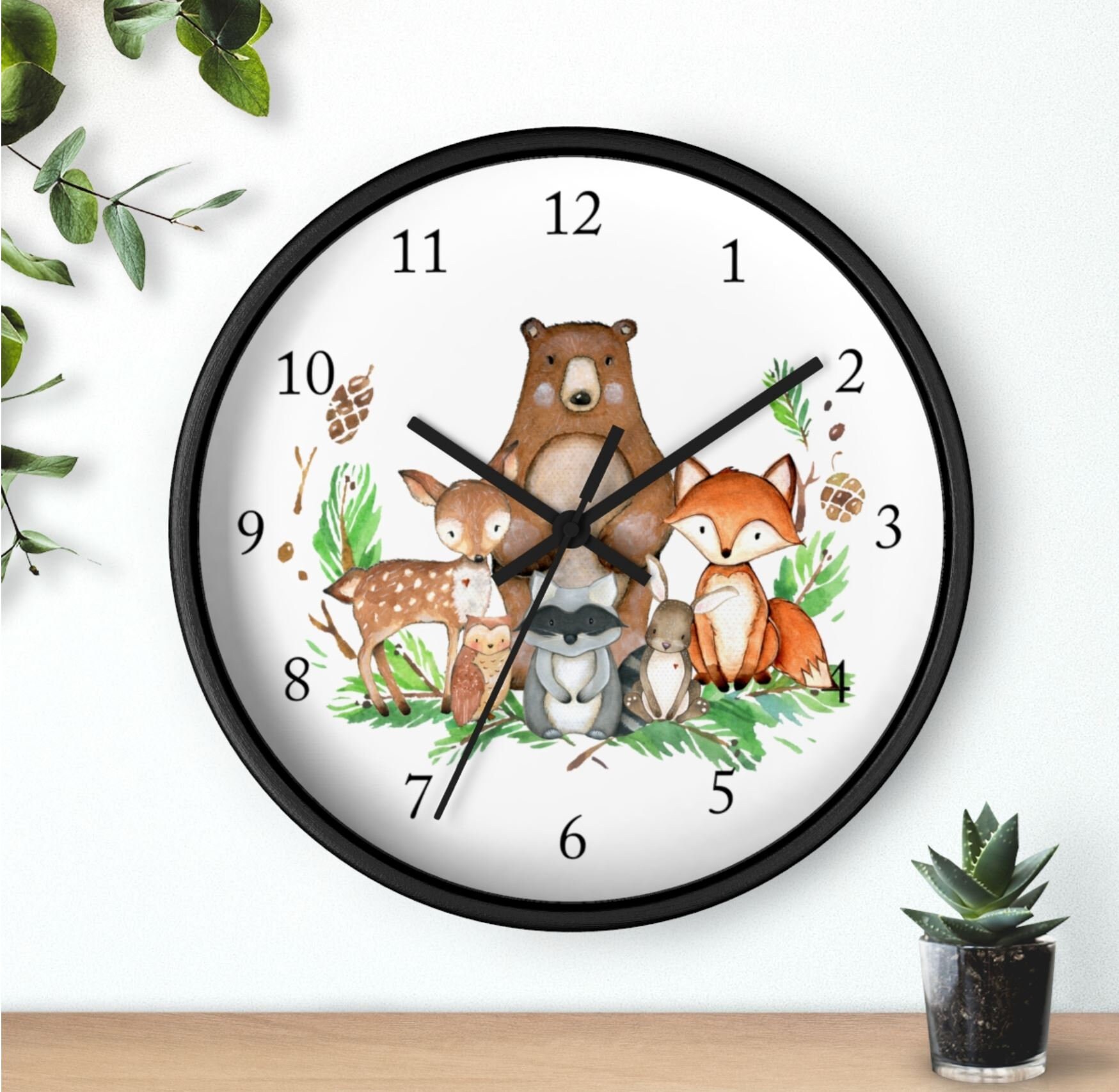 Woodland Animals Wall Clock, Watercolor Nursery Wall Clock, Girl ...