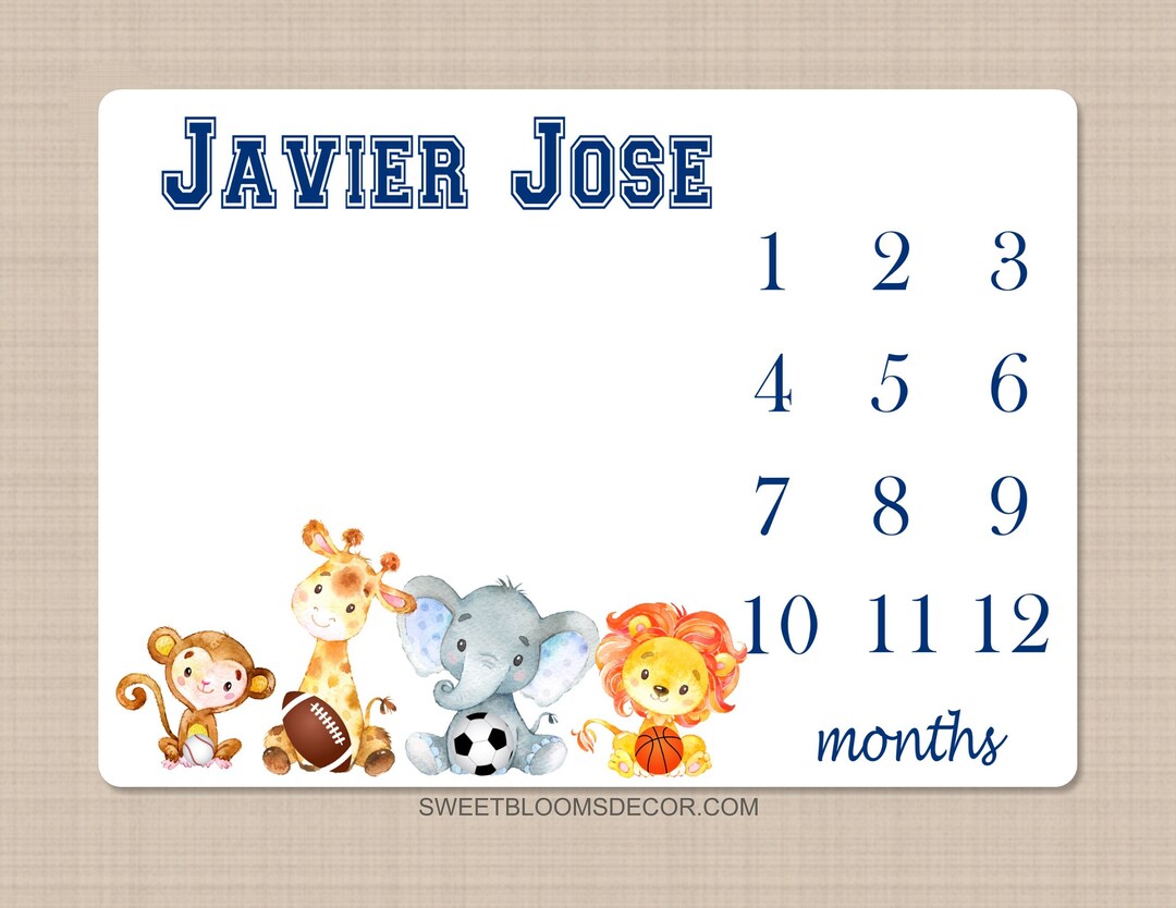 Animals Sports Milestone Blanket Baby Boy Safari Animals Monthly ...
