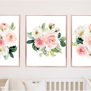 Blush Pink Watercolor Floral Baby Girl Nursery Bedding Set:fitted Sheet ...
