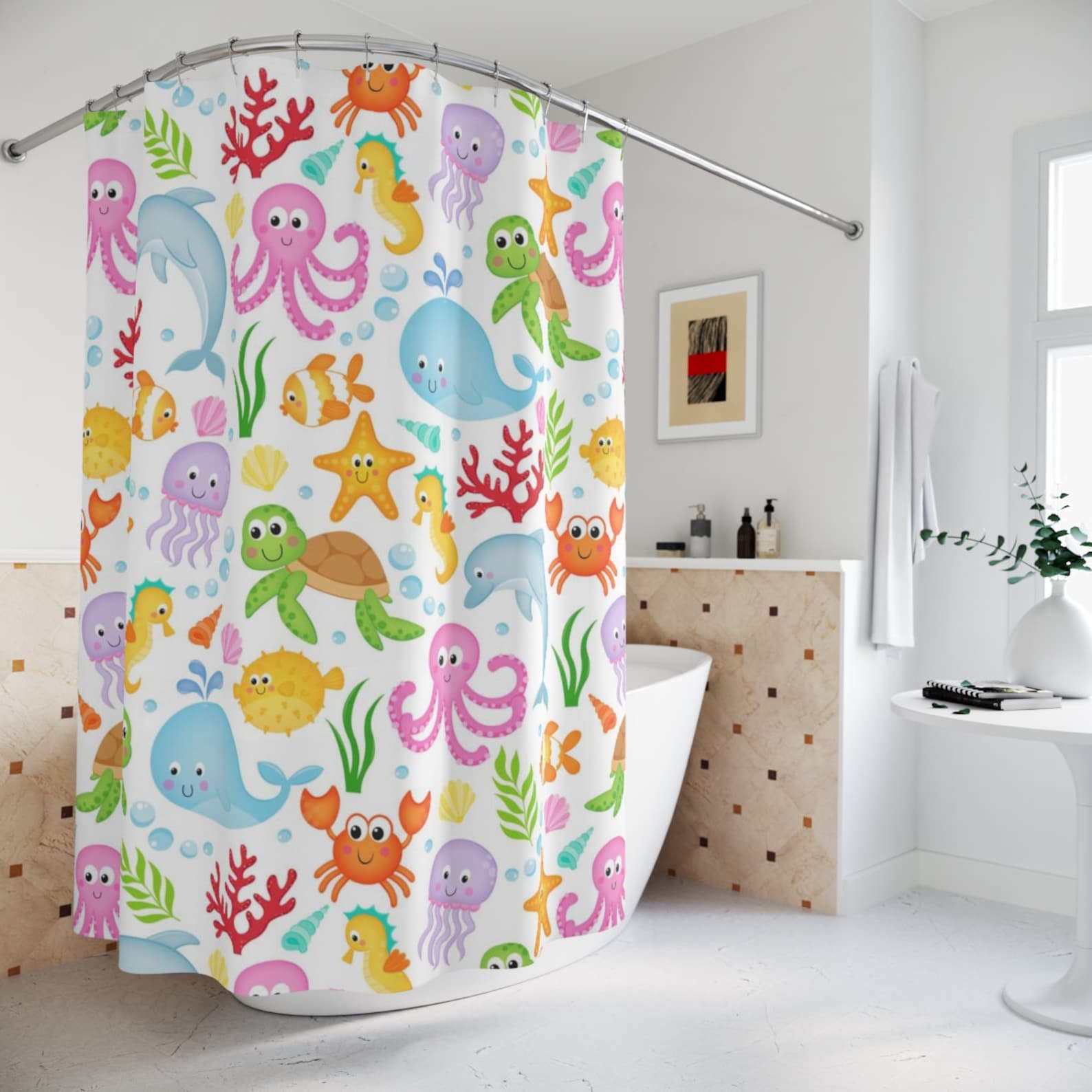 Sea Animals Kids Shower Curtain Ocean Under the Sea Girl Boy - Etsy