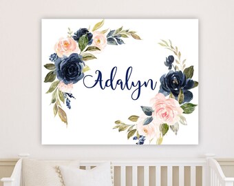 Floral Girl Nursery Wall Art Watercolor Blush Pink Coral Navy - Etsy