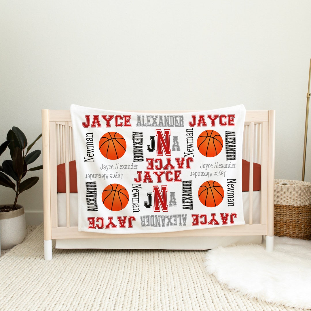 Personalized Basketball Baby Blanket Name Red Black Gray Etsy
