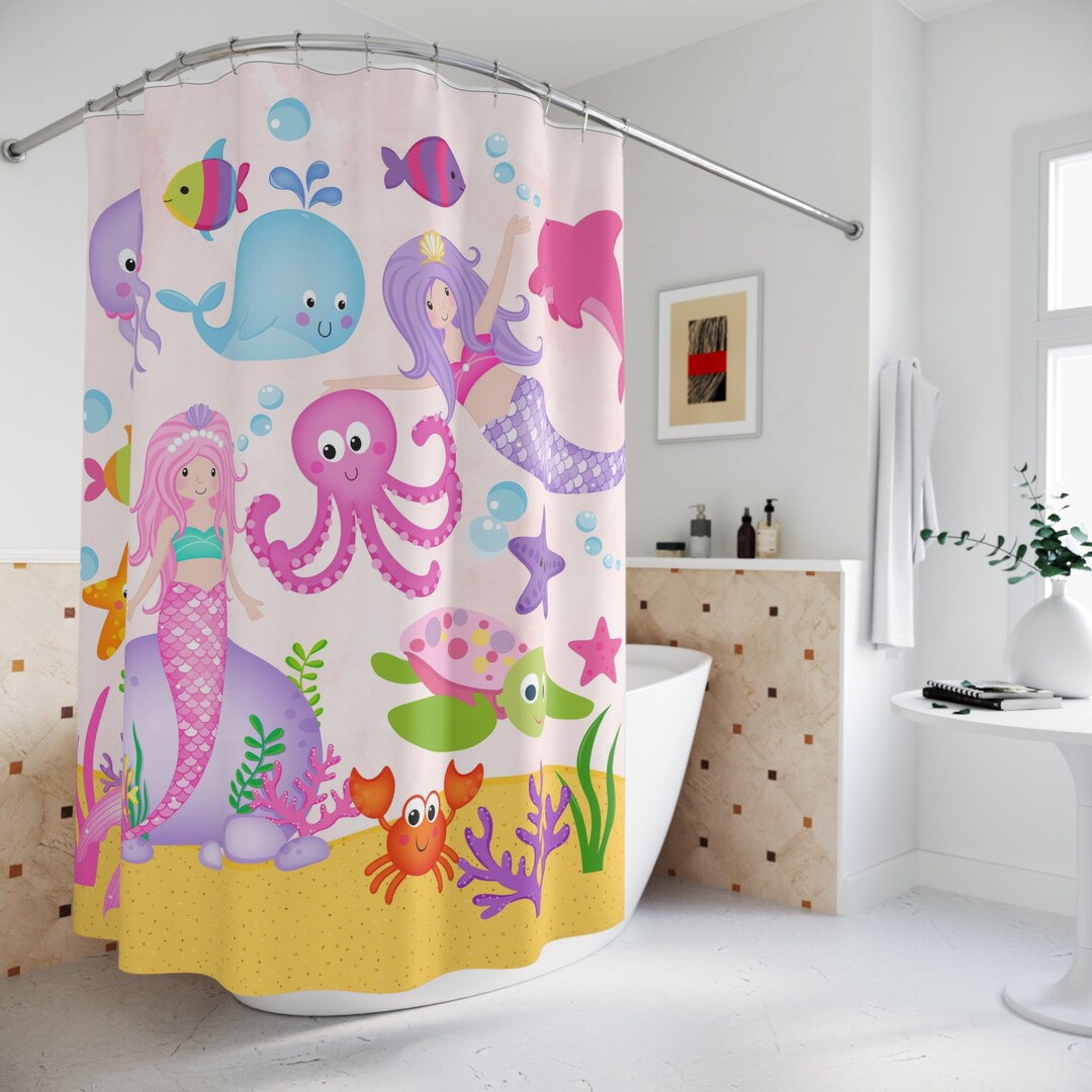 Mermaids Sea Animals Shower Curtain, Ocean Under the Sea Shower Kids