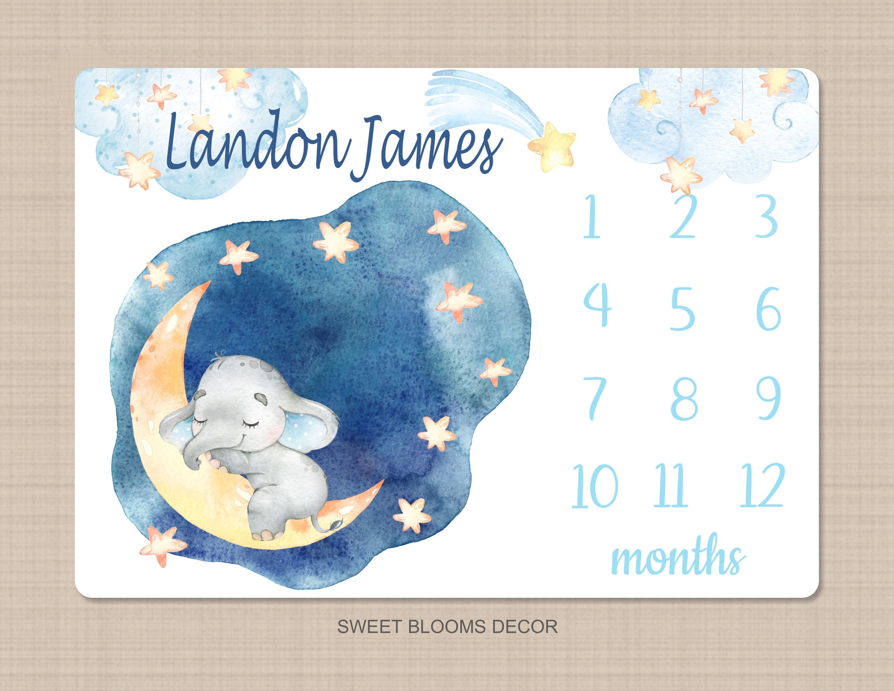 Elephant Milestone Blanket Personalized Baby Boy Blanket Etsy