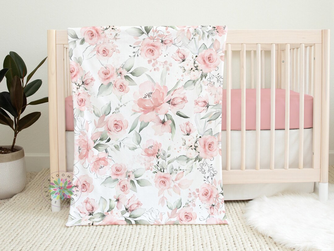 Floral Blanket, Baby Girl Blush Pink Flowers Pink Roses Nursery Blanket
