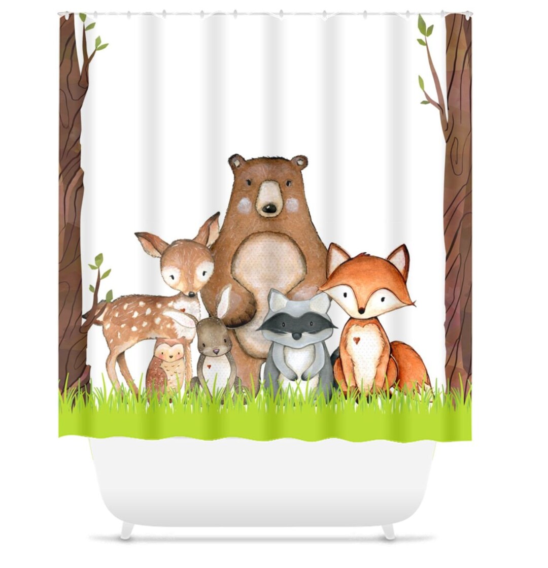Woodland Animals Shower Curtain Woodland Forest Bath Kids Etsy