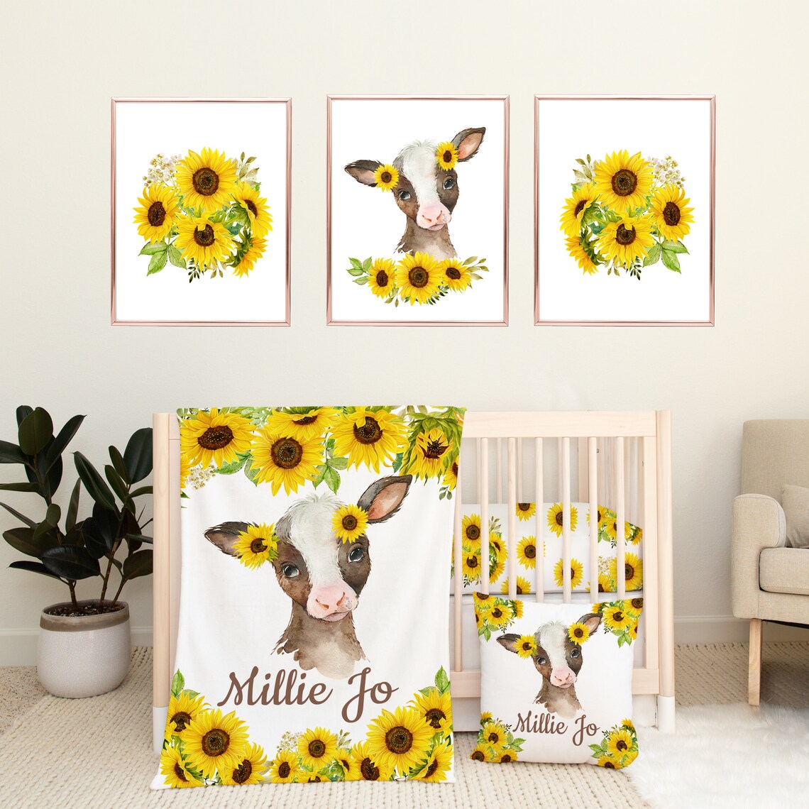 Cow Sunflowers Floral Girl Nursery Crib Bedding Setcrib Etsy