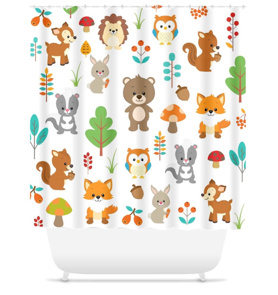 Woodland Animals Shower Curtain Woodland Forest Bath Kids Etsy