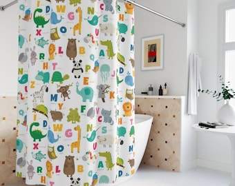 BASHOM BSC-608 ABC Alphabet Shower Curtain set for kids Bathroom 180x180cm 
