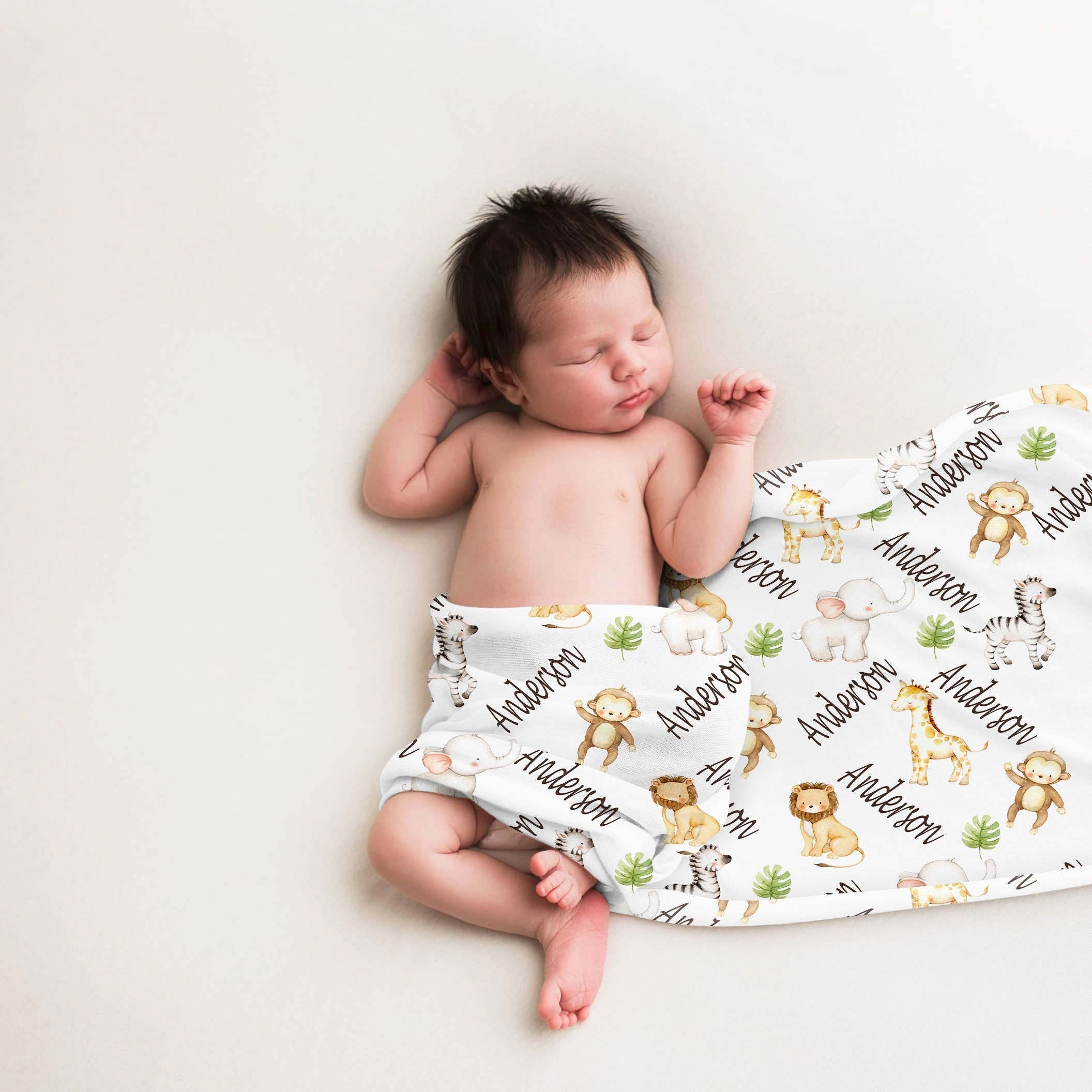 Safari Animals Baby Name Blanket, Personalized Jungle Boy Girl Blanket ...