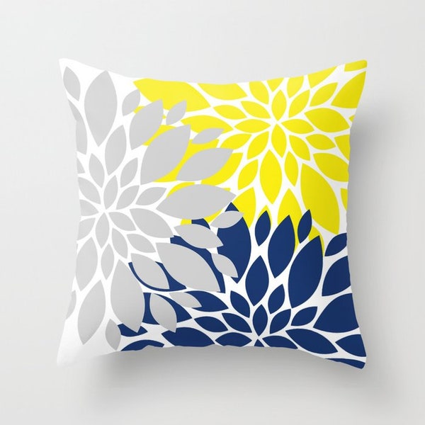 Navy Yellow Pillow Etsy