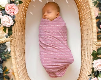 Personalized Baby Swaddle Blanket, Custom Name Newborn Swaddle, Baby Name Blanket, Baby Shower Gift, Custom Baby Gift, Baby Hospital Blanket