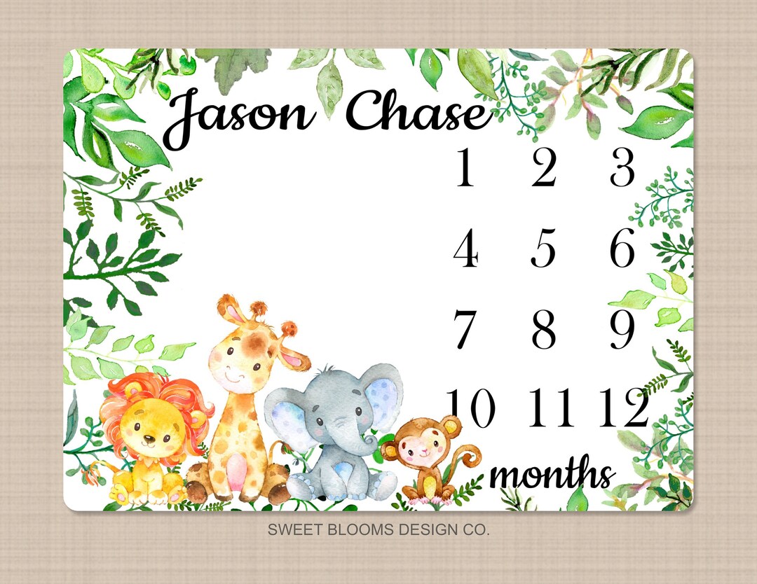 Milestone Blanket Safari Animals Baby Boy Blanket Jungle Zoo Forest ...