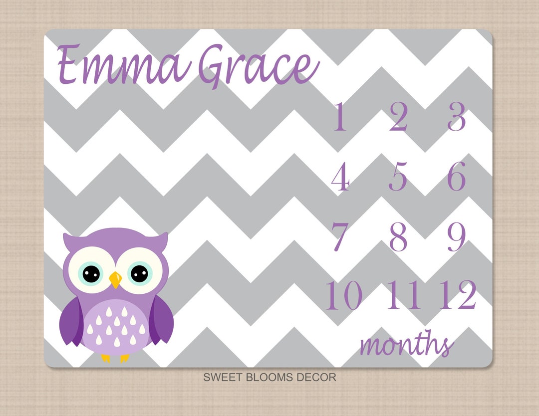 Owls Milestone Blanket Baby Girl Purple Gray Chevron Etsy