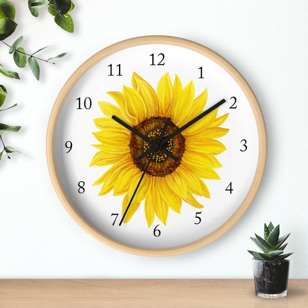 Sunflower Floral Wall Clock, Floral Nursery Wall Clock, Girl Bedroom Decor